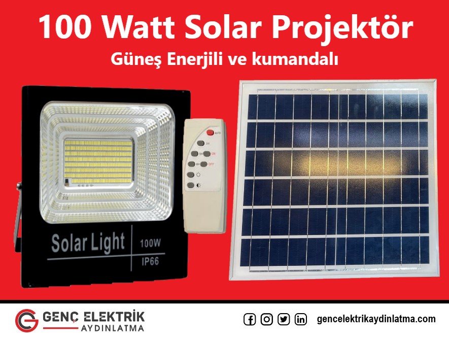100 Watt Solar (Güneş Enerjili) Projektör Stoklarımızda