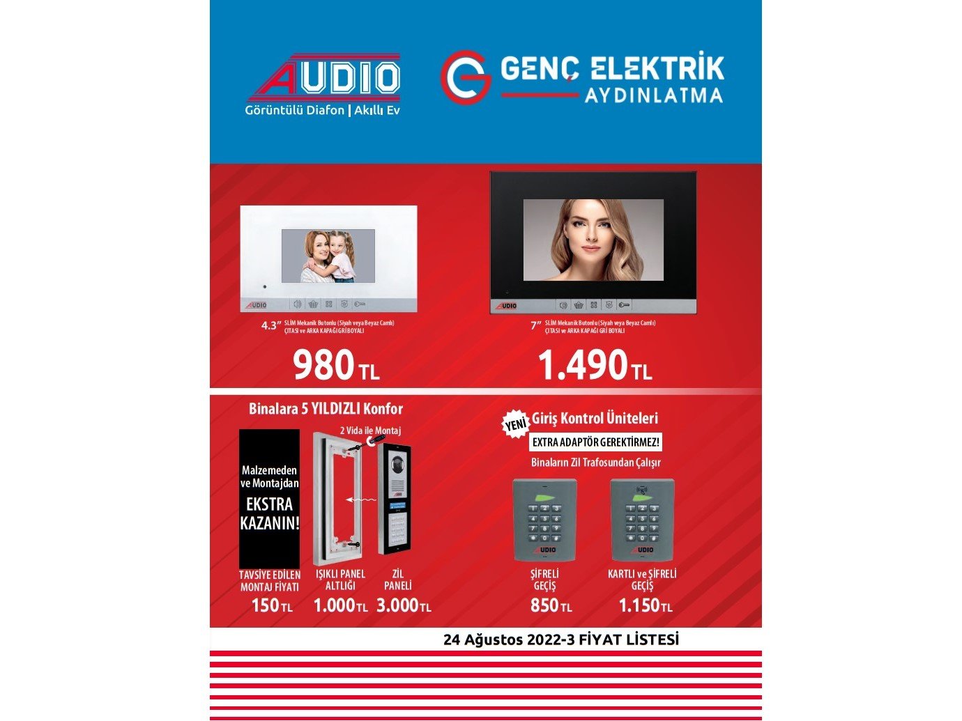 Audio 24 Ağustos 2022-3 Fiyat Listesi yayında 